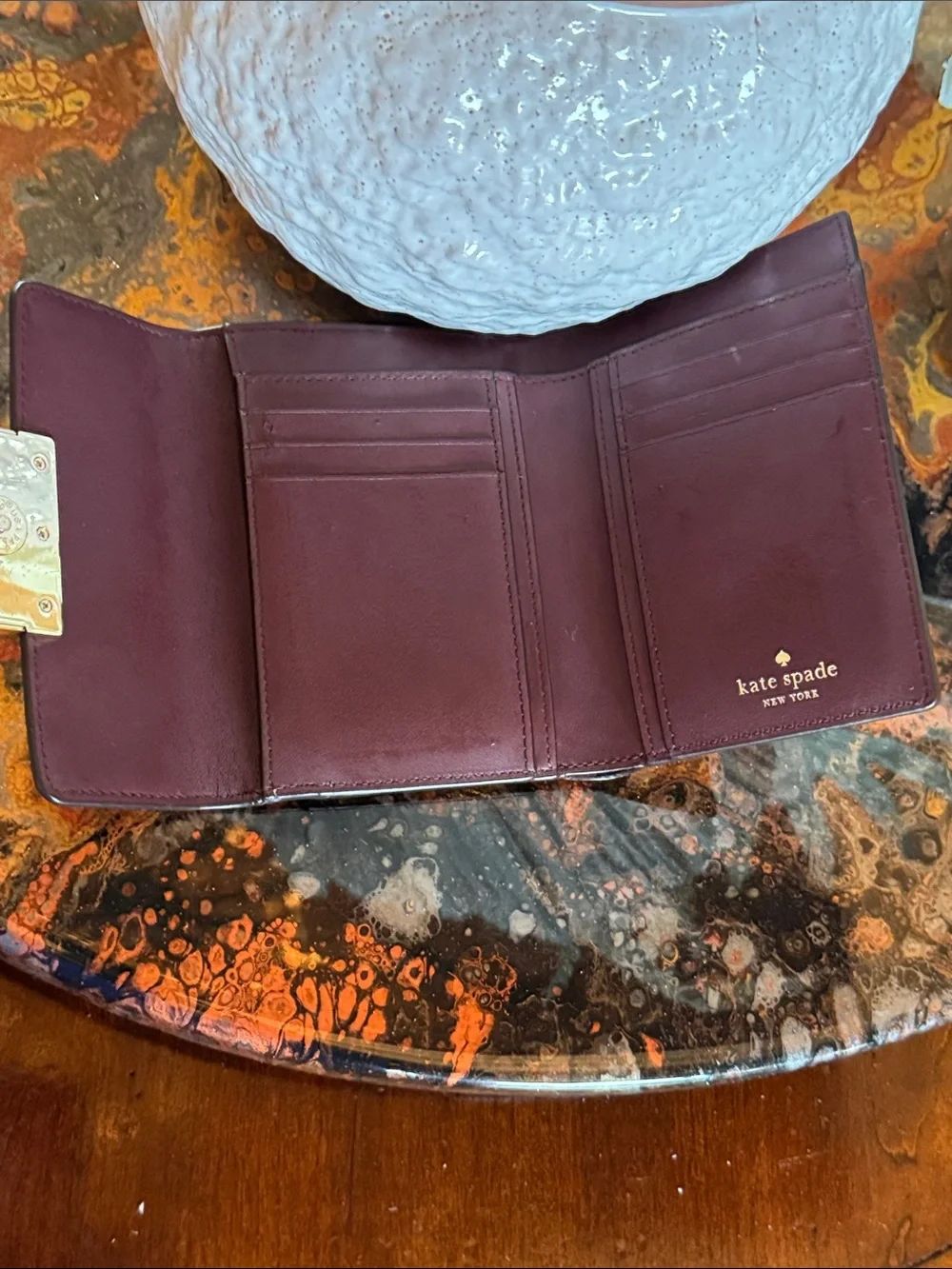 kate spade Plum Leather Fold Wallet with Gold-Tone Plaque